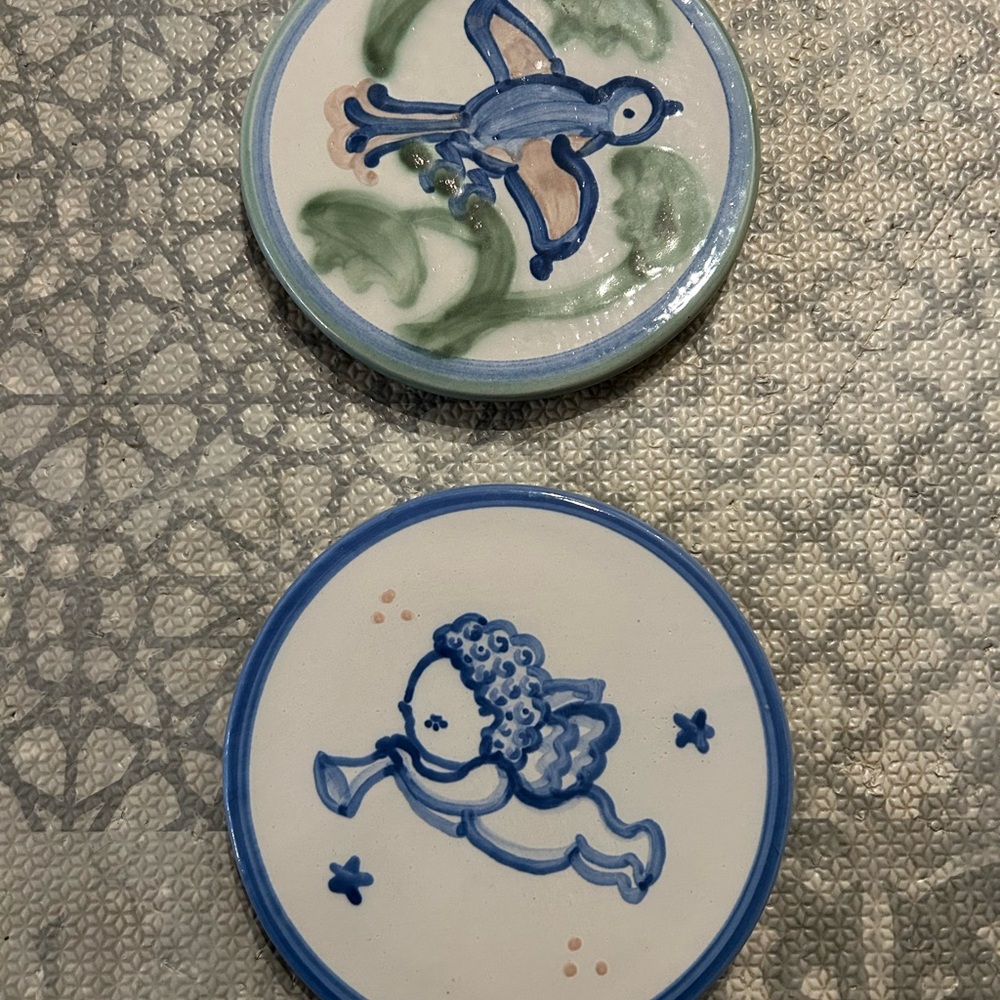 M.A. Hadley trivets - excellent condition - bird and angel design